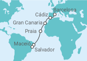 Itinerario del Crucero De Barcelona a Salvador de Bahía - Costa Cruceros