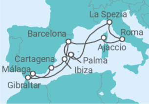Itinerario del Crucero Gran viaje por el Mediterráneo II - AIDA