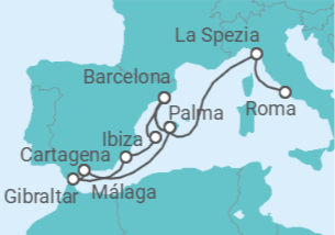 Itinerario del Crucero España, Gibraltar, Italia - AIDA