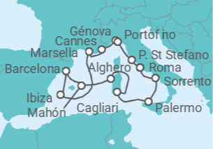 Itinerario del Crucero Italia, España, Francia - Explora Journeys