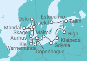 Itinerario del Crucero Brillo nórdico y estilo barroco - Regent Seven Seas