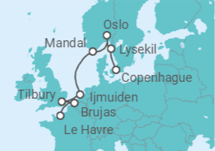Itinerario del Crucero Vías marítimas escénicas y el Sena - Regent Seven Seas