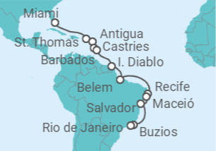 Itinerario del Crucero Arena blanca y sol de Brasil - Regent Seven Seas