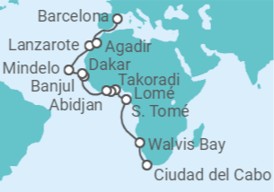 Itinerario del Crucero Cruce por África occidental - Regent Seven Seas