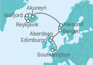 Itinerario del Crucero Reino Unido, Noruega, Islandia - NCL Norwegian Cruise Line