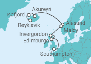 Itinerario del Crucero Islandia, Noruega, Reino Unido - NCL Norwegian Cruise Line