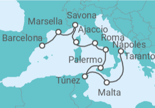 Itinerario del Crucero Malta, Túnez, Italia, Francia - Costa Cruceros