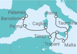 Itinerario del Crucero Antiguos imperios y rincones del Mediterráneo - Silversea