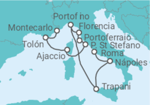 Itinerario del Crucero De Montecarlo a las milenarias calles de Roma - Silversea