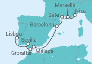 Itinerario del Crucero De la costa azul  a la carismática costa española - Silversea