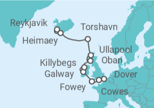 Itinerario del Crucero Las joyas del oeste de Irlanda y el Eclipse solar - Seabourn