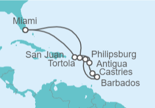 Itinerario del Crucero Caribe Oriental - Cunard
