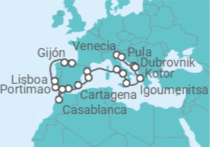 Itinerario del Crucero Descubrimiento del Adriático y la Península Ibérica - Oceania Cruises