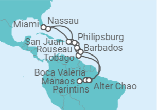 Itinerario del Crucero Amazonas e islas del Caribe - Oceania Cruises