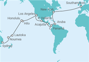 Itinerario del Crucero Segmento vuelta al mundo: de Southampton a Sydney - Cunard