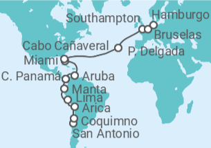 Itinerario del Crucero Sudamérica y Transatlántico - Cunard
