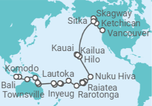 Itinerario del Crucero Aventura de Alaska a Asia - Oceania Cruises