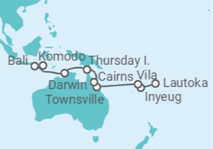 Itinerario del Crucero Atolones, interior y dragones - Oceania Cruises