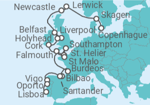 Itinerario del Crucero Las costas de Gran Bretaña e Irlanda - Silversea