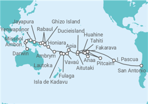 Itinerario del Crucero Tramo vuelta al mundo. De Darwin a San Antonio - Seabourn