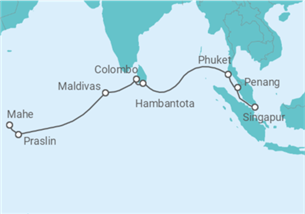 Itinerario del Crucero Segmento vuelta al mundo: de Singapur a Mahe - Silversea