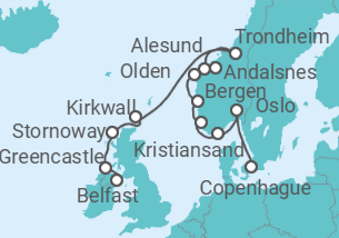 Itinerario del Crucero Tramo vuelta al mundo: De Belfast a Copenhague - Silversea