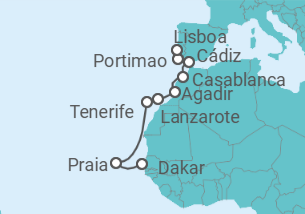 Itinerario del Crucero Segmento vuelta al mundo: de Dakar a Lisboa - Silversea