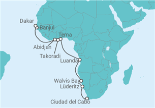 Itinerario del Crucero Segmento vuelta al mundo: de Ciudad del Cabo a Dakar - Silversea