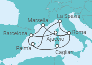 Itinerario del Crucero Gran viaje por el Mediterráneo I - AIDA