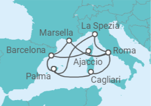Itinerario del Crucero Gran viaje por el Mediterráneo I - AIDA
