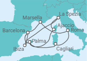 Itinerario del Crucero Gran viaje por el Mediterráneo con eclipse solar - AIDA