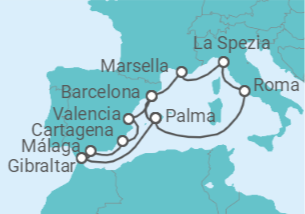 Itinerario del Crucero Gran viaje por el Mediterráneo - AIDA
