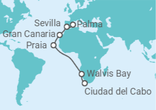 Itinerario del Crucero De Mallorca hasta Ciudad del Cabo - AIDA