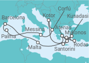 Itinerario del Crucero Malta, Grecia, Turquía, Montenegro, Italia, España - Holland America Line