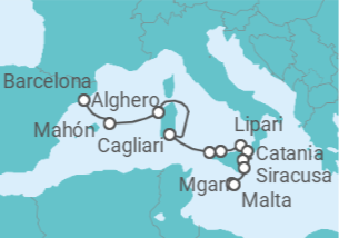 Itinerario del Crucero Desde Barcelona a La Valletta (Malta) - Ponant