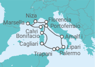 Itinerario del Crucero Italia, Francia - Ponant