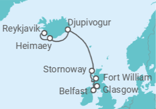 Itinerario del Crucero Desde Glasgow (Escocia) a Reykjavik (Islandia) - Ponant