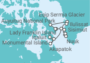 Itinerario del Crucero Islas de Groenlandia y la bahía de Hudson - Silversea
