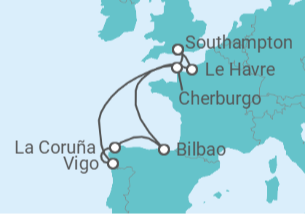 Itinerario del Crucero España, Francia - Con vuelos - Royal Caribbean