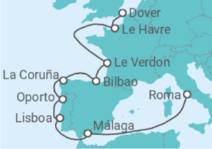 Itinerario del Crucero Francia, España, Portugal - Carnival Cruise Line