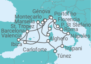 Itinerario del Crucero Francia, Italia, Túnez - Explora Journeys