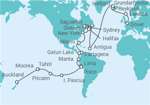 Itinerario del Crucero Segmento de vuelta al mundo: de Dover a Auckland - Princess Cruises