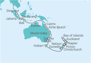 Itinerario del Crucero Grand Voyage: De Nueva Zelanda a Singapur - Azamara