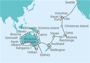 Itinerario del Crucero Tramo vuelta al mundo. De Seattle a Sydney - Holland America Line