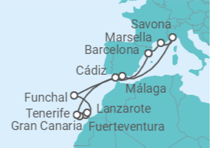 Itinerario del Crucero Sabores exóticos y paisajes lunares - Costa Cruceros