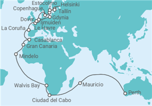 Itinerario del Crucero Segmento de vuelta al mundo: de Perth a Dover - Princess Cruises