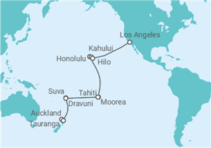 Itinerario del Crucero Segmento de vuelta al mundo: de Auckland a Los Ángeles - Princess Cruises