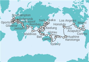 Itinerario del Crucero Tramo vuelta al mundo: de Miami a Southampton  - Oceania Cruises