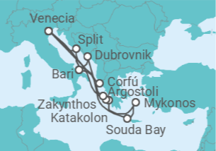 Itinerario del Crucero Italia, Grecia y Croacia - Costa Cruceros
