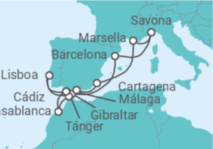 Itinerario del Crucero Portugal, Gibraltar, España, Francia, Italia y Marruecos - Costa Cruceros
